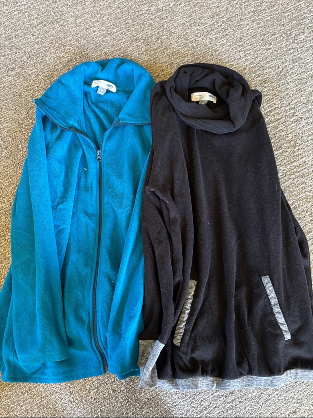 Old Navy Maternity Teal Zip-Up Fleece & Black Cowl-Neck Sweater Duo